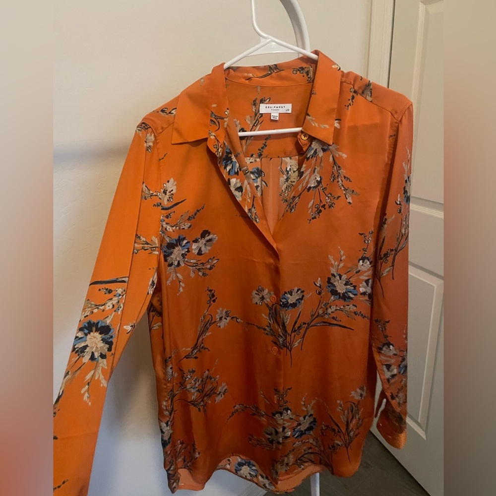 Equipment orange floral button up shirt